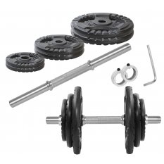 KAWMET HANTLA ŻELIWNA 20KG, gryfik+obciążenie zestaw 20kg