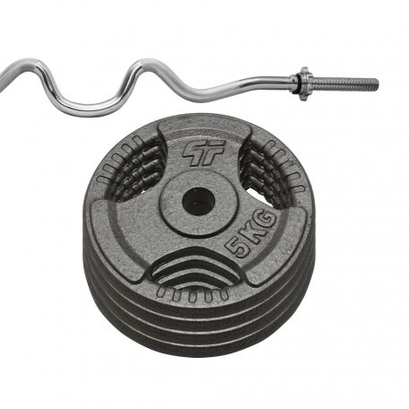 PF Zestaw obciążenie żeliwne 26kg (4x5kg) 29mm + Gryf max łamany