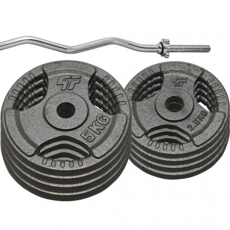 PF Zestaw obciążenie żeliwne 36kg (4x5kg, 4x2,5kg) 29mm + Gryf łamany