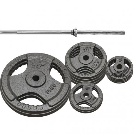 PF Zestaw obciążenie żeliwne 60kg (2x10, 4x5kg, 2x2,5kg, 4x1,25) 29mm + Gryf prosty 180cm