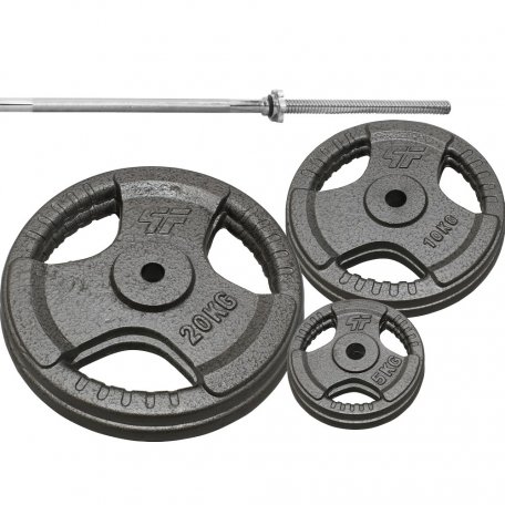 PF Zestaw obciążenie żeliwne 80kg (2x20, 2x10, 2x5kg) 29mm + gryf prosty 180cm