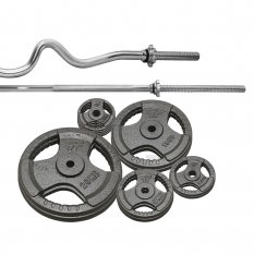 PF Zestaw obciążenie żeliwne 96kg (2x20, 2x10, 2x5kg, 2x2,5kg, 4x1,25kg) 29mm + 2 gryfy