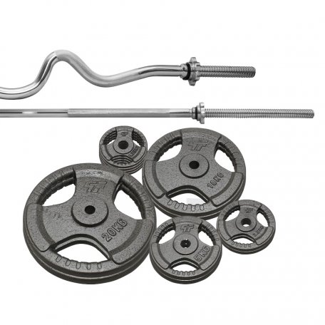 PF Zestaw obciążenie żeliwne 96kg (2x20, 2x10, 2x5kg, 2x2,5kg, 4x1,25kg) 29mm + 2 gryfy