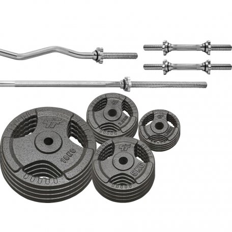 PF Zestaw obciążenie żeliwne 96kg (4x10, 4x5kg, 4x2,5kg, 4x1,25kg) 29mm + 4 gryfy