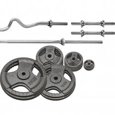 PF Zestaw obciążenie żeliwne 115kg (2x20, 2x10, 4x5kg, 4x2,5kg, 4x1,25kg) 29mm + 4 gryfy