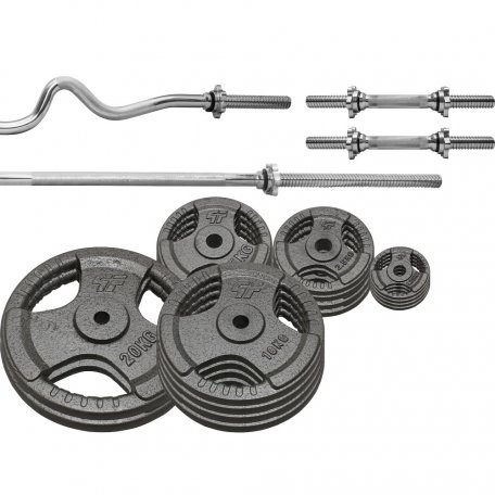 PF Zestaw obciążenie żeliwne 135kg (2x20, 4x10, 4x5kg, 4x2,5kg, 4x1,25kg) 29mm + 4 gryfy