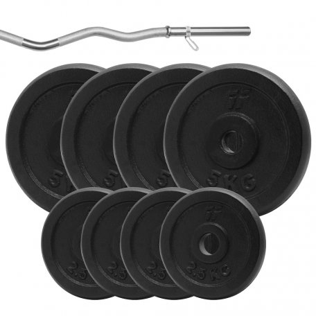 PF Zestaw 37kg obciążenie żeliwne + gryf łamany