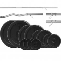 PF Zestaw 100kg obciążenia żeliwne krążek + gryf lekko łamany + gryf prosty 180cm + 2x gryfik 40cm 28mm