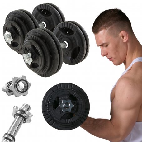 HRD Regulowane hantle żeliwne 2x 30kg + zaciski