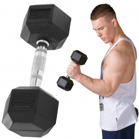Hantla żeliwna treningowa HEX gumowana 5kg HRD