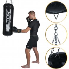 Beltor Treningowy worek bokserski do ćwiczeń wypełniony 90x30 cm + łańcuch
