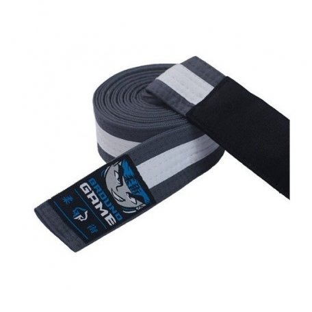 Ground Game Pas do BJJ dla dzieci Szary z białą belką