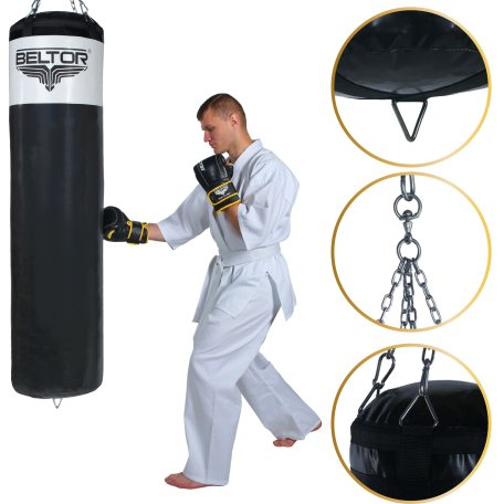 Beltor Treningowy worek bokserski do ćwiczeń wypełniony 120x30 cm + łańcuch
