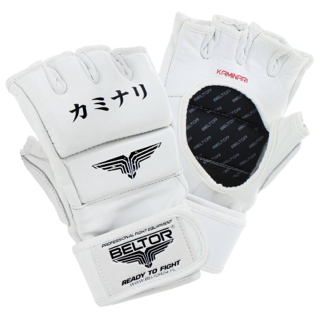 Rękawice karate treningowe KAMINARI Skóra naturalna BIAŁE -Beltor Rękawice karate treningowe KAMINARI Skóra naturalna BIAŁE