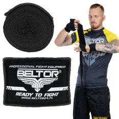 Beltor Owijki bokserskie bawełniane 4m Czarne Bandaże Taśmy treningowe