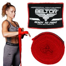 Beltor Owijki bokserskie bawełniane 4m Czerwone Bandaże Taśmy treningowe