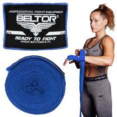 Beltor Owijki bokserskie bawełniane 4m Niebieskie Bandaże Taśmy treningowe