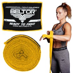 Beltor Owijki bokserskie bawełniane 4m Żółte Bandaże Taśmy treningowe