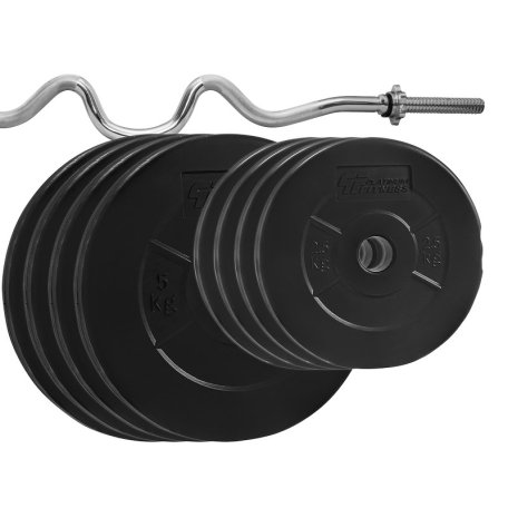 Platinum Fitness Zestaw 36kg obciążenie bitumiczne + gryf łamany podwójnie