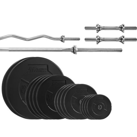 Platinum Fitness Zestaw obciążenie 75kg obciążenie bitumiczne + 4 gryfy