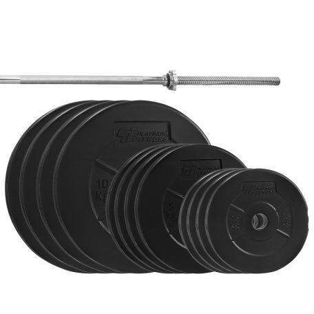 Platinum Fitness Zestaw 80kg Obciążenie bitumiczne + gryf prosty 180cm