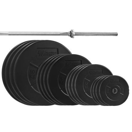 Platinum Fitness Zestaw 85kg obciążenie bitumiczne + gryf 180cm