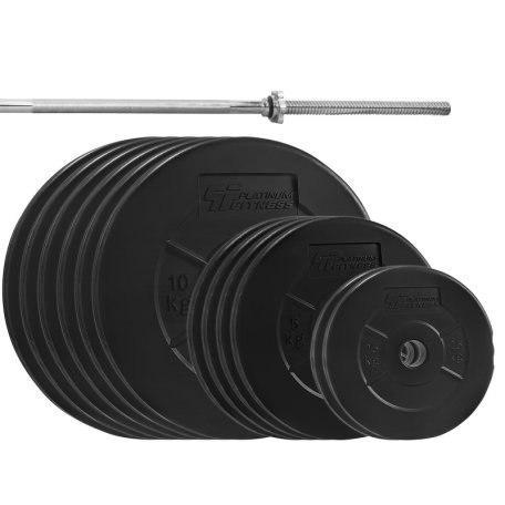Platinum Fitness Zestaw 95kg obciążenie bitumiczne + gryf prosty 180cm