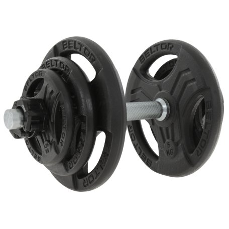 Regulowana hantla żeliwna 20kg + zaciski szczękowe czarne - Beltor