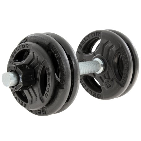 Regulowana hantla żeliwna 15kg + zaciski szczękowe czarne - Beltor