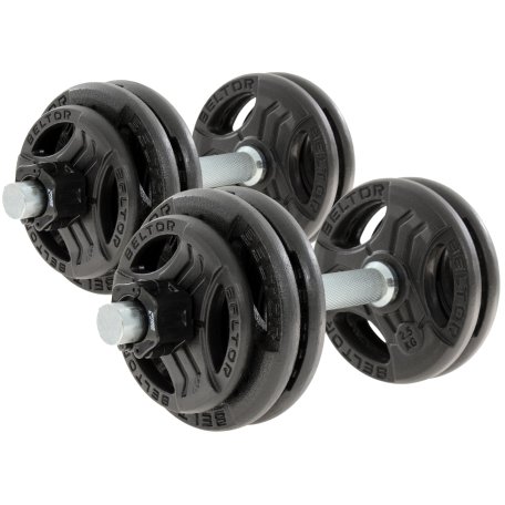 Beltor Regulowane hantle żeliwne 2x15kg + zaciski szczękowe czarne