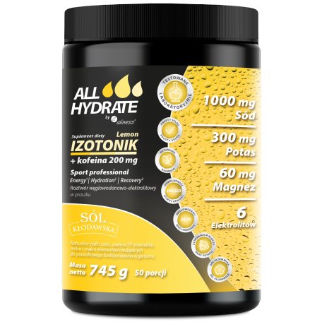 ALLHydrate Izotonik Lemon+Kofeina 200mg 745g, 50 porcji