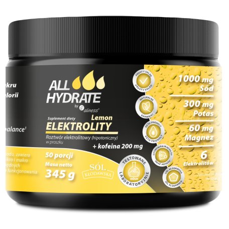 ALLHydrate Elektrolity Lemon + Kofeina 200mg 345g 50 porcji